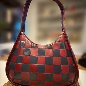 Rare Coachtopia Checkered Burgundy and Blue Coachtopia Shoulder Bag